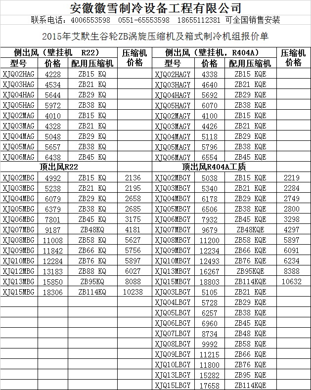 2015年艾默生谷轮ZB涡旋压缩机及箱式制冷机组报价单.png